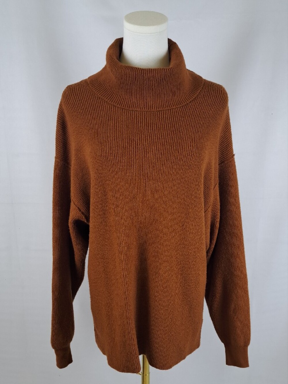 Free People Softly Structured Brown Turtleneck Tunic Sweater Oversized Knit XS